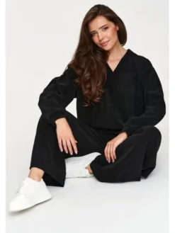 Makadamia Dres M952 Czarny Loose Fit