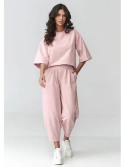 Makadamia Dres M916 Różowy Loose Fit