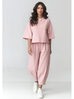 Makadamia Dres M916 Różowy Loose Fit