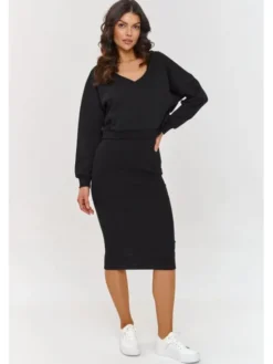 Makadamia Komplet bluza i sukienka A10 Czarny Regular Fit