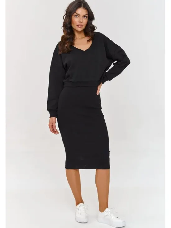 Makadamia Komplet bluza i sukienka A10 Czarny Regular Fit