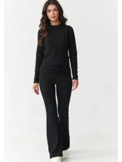 Makadamia Komplet bluzka i spodnie M893 Czarny Slim Fit
