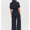 Makadamia Komplet bluzka i spodnie C54 Niebieski Loose Fit