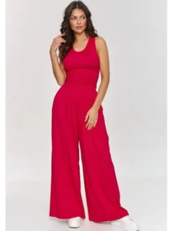 Makadamia Komplet bluzka i spodnie M871 Różowy Loose Fit