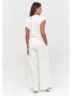 Makadamia Komplet bluzka i spodnie C55 Biały Loose Fit