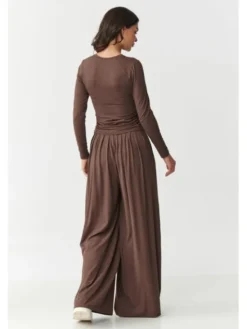 Makadamia Komplet bluzka i spodnie M892 Brązowy Loose Fit