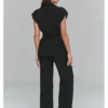 Makadamia Komplet bluzka i spodnie C69 Czarny Loose Fit