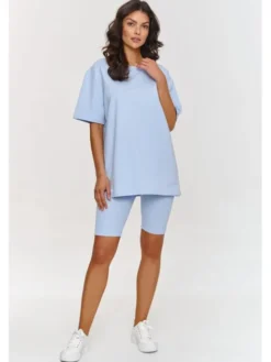 Makadamia Komplet t-shirt i legginsy A7 Błękitny Loose Fit