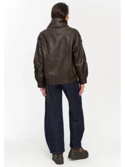 Makadamia Kurtka skórzana C77 Brązowy Loose Fit