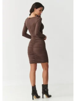 Makadamia Sukienka codzienna M899 Brązowy Fitted Fit