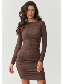 Makadamia Sukienka codzienna M899 Brązowy Fitted Fit