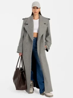 MANDRAGORA Płaszcz wełniany Marove Szary Slim Fit