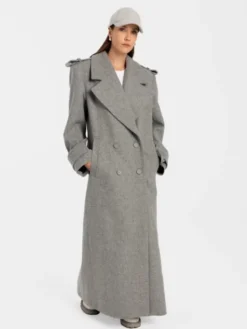 MANDRAGORA Płaszcz wełniany Marove Szary Slim Fit