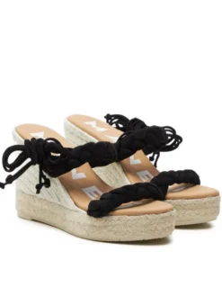 Manebi Espadryle Hamptons Two Braided Bands Wedge Espadrilles K 1.0 WE Czarny