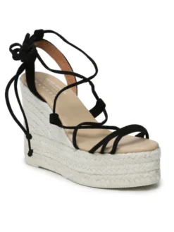 Manebi Espadryle Lace-Up Wedge Espadrilles L 8.6 WA Czarny