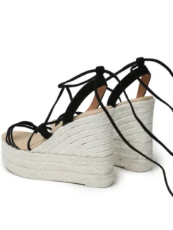 Manebi Espadryle Lace-Up Wedge Espadrilles L 8.6 WA Czarny