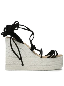 Manebi Espadryle Lace-Up Wedge Espadrilles L 8.6 WA Czarny