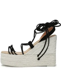 Manebi Espadryle Lace-Up Wedge Espadrilles L 8.6 WA Czarny