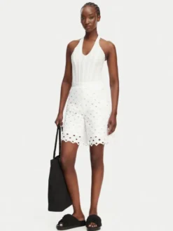 Max Mara Beachwear Szorty materiałowe Bchuguale 2616781039 Biały Regular Fit