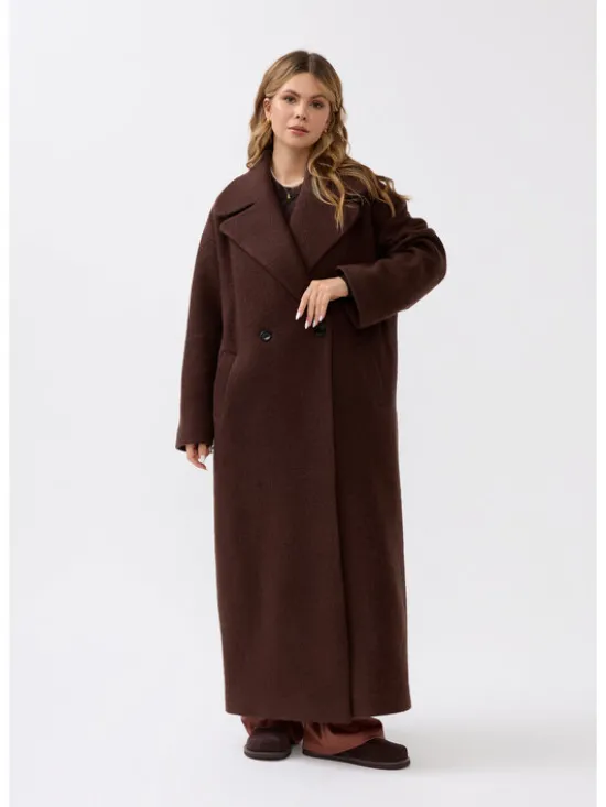 Mirons Płaszcz wełniany Soft Brązowy Oversize