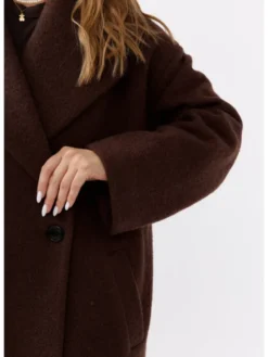 Mirons Płaszcz wełniany Soft Brązowy Oversize