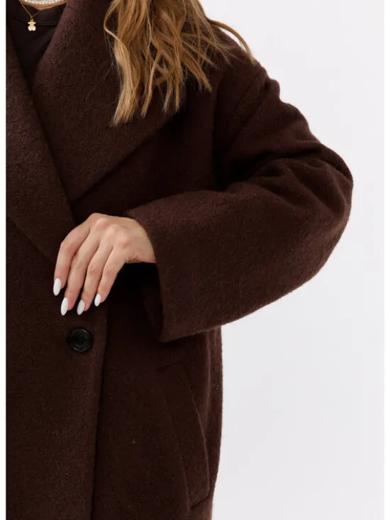 Mirons Płaszcz wełniany Soft Brązowy Oversize