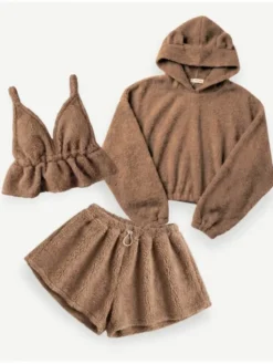 MissDenim Komplet bluza, bluzka i spodnie Teddy Bear Brązowy Basic Fit