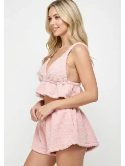 MissDenim Komplet top i spodenki Teddy Bear Różowy Basic Fit