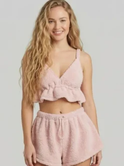 MissDenim Komplet top i spodenki Teddy Bear Różowy Basic Fit