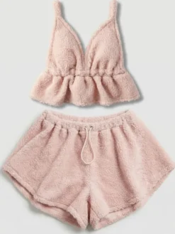 MissDenim Komplet top i spodenki Teddy Bear Różowy Basic Fit