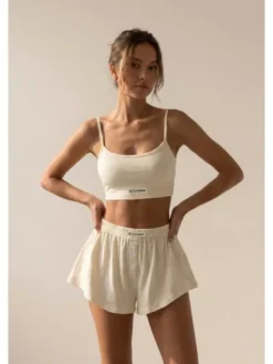 MissDenim Piżama Pajama Set Beżowy Regular Fit