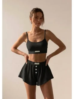MissDenim Piżama Pajama Set Czarny Regular Fit