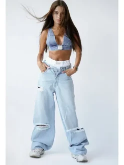 MissDenim Spodnie damskie Baggy Fit Niebieski Baggy Fit