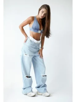 MissDenim Spodnie damskie Baggy Fit Niebieski Baggy Fit
