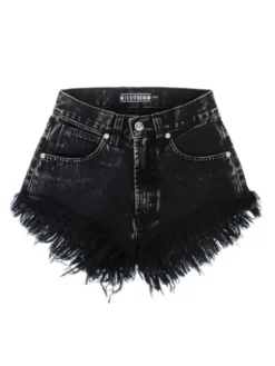 MissDenim Szorty jeansowe High Waist Szary Regular Fit