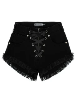 MissDenim Szorty jeansowe High Waist Laced Czarny Regular Fit