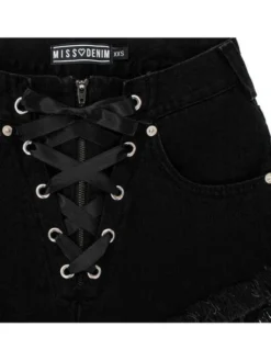 MissDenim Szorty jeansowe High Waist Laced Czarny Regular Fit