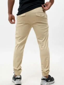 MyStars Spodnie materiałowe Joggery męskie 6 kieszeni klasyczne beż 129093 Brązowy Regular Fit