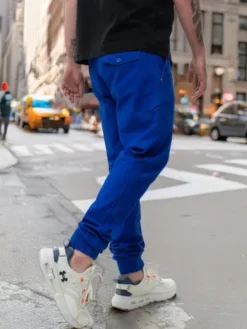 MyStars Spodnie materiałowe joggery Błękitne Klasyczne 6 kieszeni 40 Niebieski Regular Fit