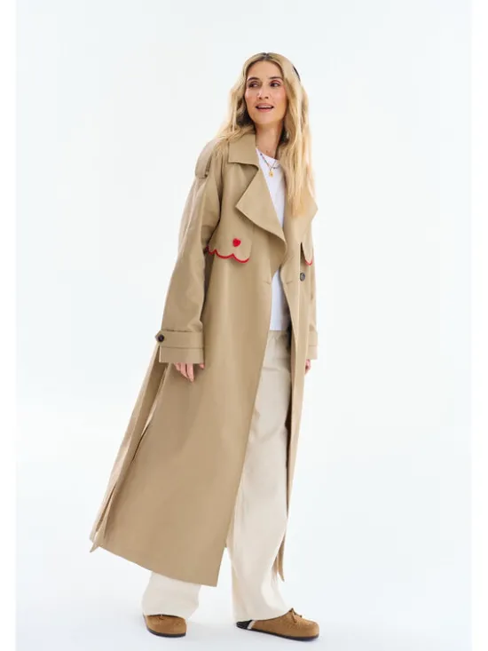 NAOKO Trencz Cross My Heart Beżowy Regular Fit