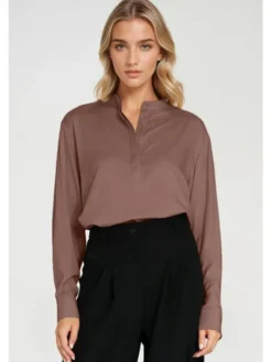 NIFE Bluzka B194 Brązowy Oversize