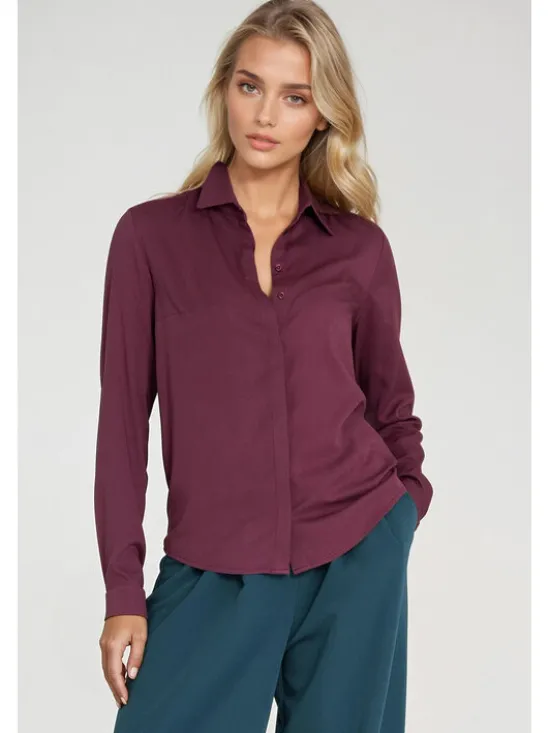 NIFE Bluzka B205 Fioletowy Regular Fit