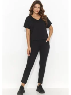 Numinou Komplet bluzka i spodnie NU472 Czarny Comfortable Fit