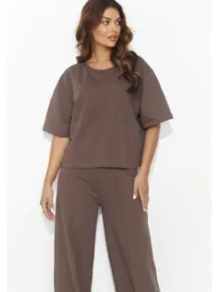 Numinou Komplet t-shirt i spodnie NU475 Brązowy Comfortable Fit