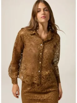 Oltre Koszula 5019R003182N028 Brązowy Cropp Fit