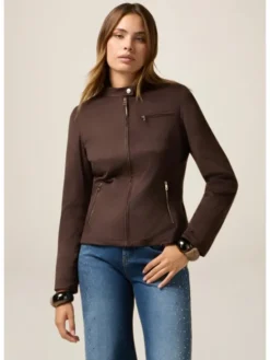 Oltre Kurtka z imitacji skóry R363R002247N022 Brązowy Slim Fit