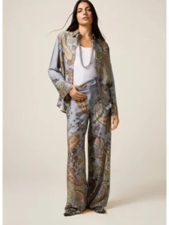 Oltre Spodnie materiałowe P00IR009178N0Z4 Turkusowy Regular Fit