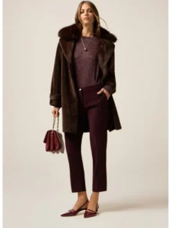 Oltre Spodnie materiałowe P011R009067N029 Bordowy Regular Fit