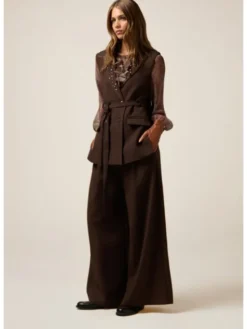 Oltre Spodnie materiałowe P01UR009259N032 Brązowy Baggy Fit
