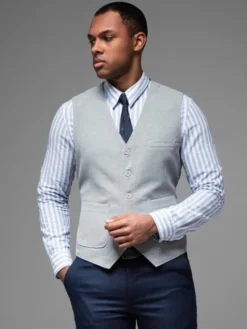 Ombre Kamizelka garniturowa OM-BLZV-0146 Szary Slim Fit
